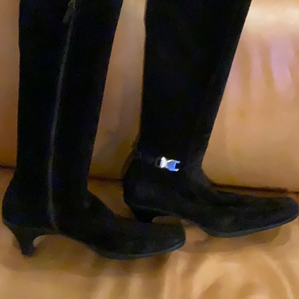 Black suede knee high boots
